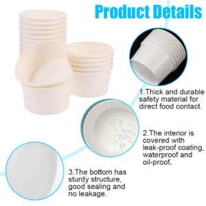 FHDUSRYO 50Pcs Ice Cream Cups, 8 oz Paper Ice Cream Bowls, White Dessert Bowls with 50 Wooden Spoons, Snack Bowls Soups Cups, Party Supplies Treat Cups for Hot and Cold Food, Frozen, Yogurt