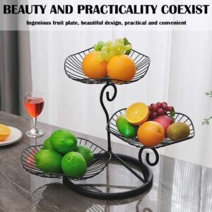 DOERDO 3 Tier Fruit Basket Holder, Decorative Fruit Bowls Stand, Table Countertop Holder for Vegetables Bread Snack, Black