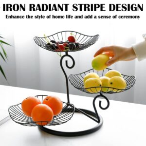 DOERDO 3 Tier Fruit Basket Holder, Decorative Fruit Bowls Stand, Table Countertop Holder for Vegetables Bread Snack, Black