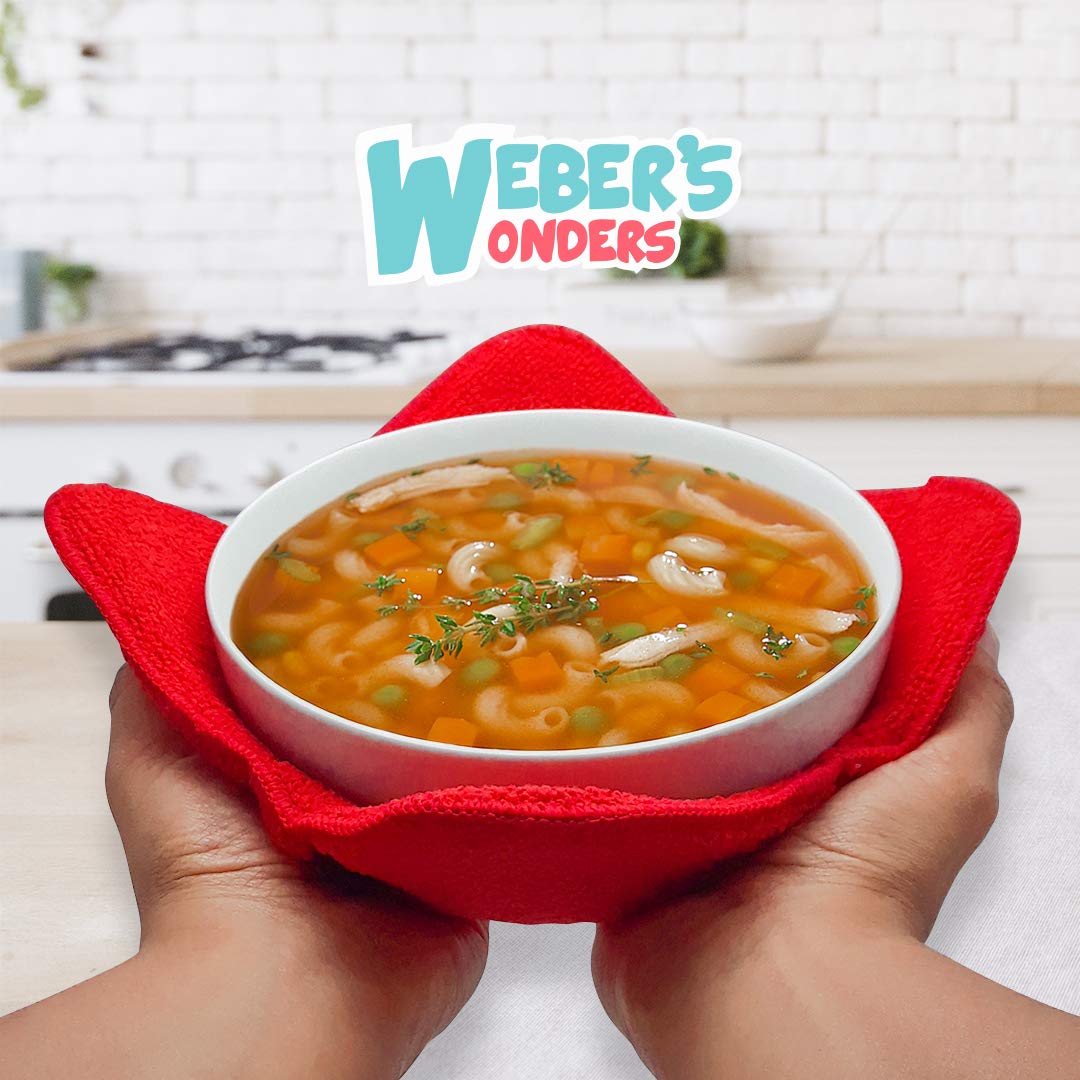 Webers Wonders Microwave Safe Bowl Holder - Heat Resistant Plate Hugger - Multipurpose Polyester Hand Protector from Hot Dishes - Carry Your Soup Rice Pasta Bowl with Our Dish Pads (2)