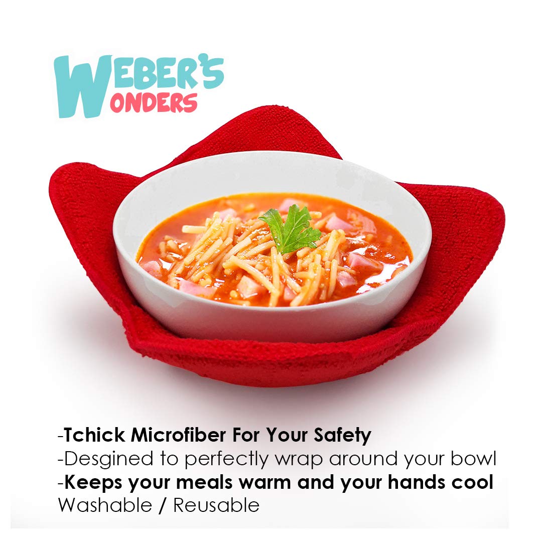 Webers Wonders Microwave Safe Bowl Holder - Heat Resistant Plate Hugger - Multipurpose Polyester Hand Protector from Hot Dishes - Carry Your Soup Rice Pasta Bowl with Our Dish Pads (2)