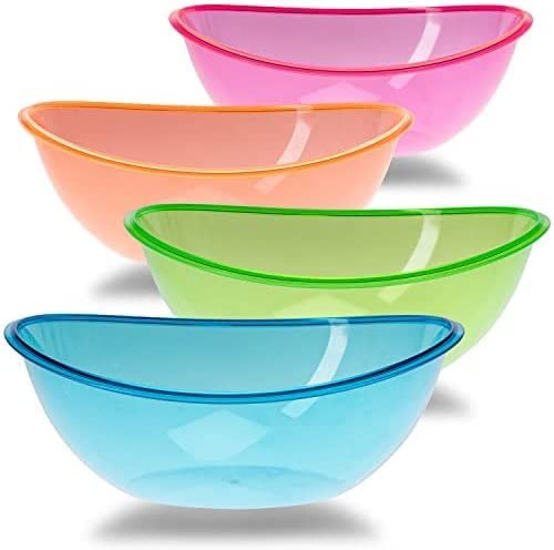 Friwer Neon Oval Plastic Contoured Serving Bowls, Party Snack or Salad Bowl 80 Oz. (Green)