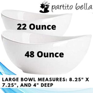 Partito Bella Stackable Porcelain Bowl Set - White Large and Medium Serving Bowls for Cereal, Soup, Noodles or Ice Cream - Made of Pro-Grade Porcelain for Easy Clean Up