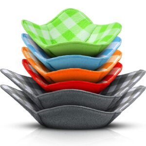 microwave bowl holders plaid bowl holders hot bowl holder safe microwave plate holder heat resistant bowl holder for rice soup pasta bowls (red, blue, green, yellow, gray,6 pieces)