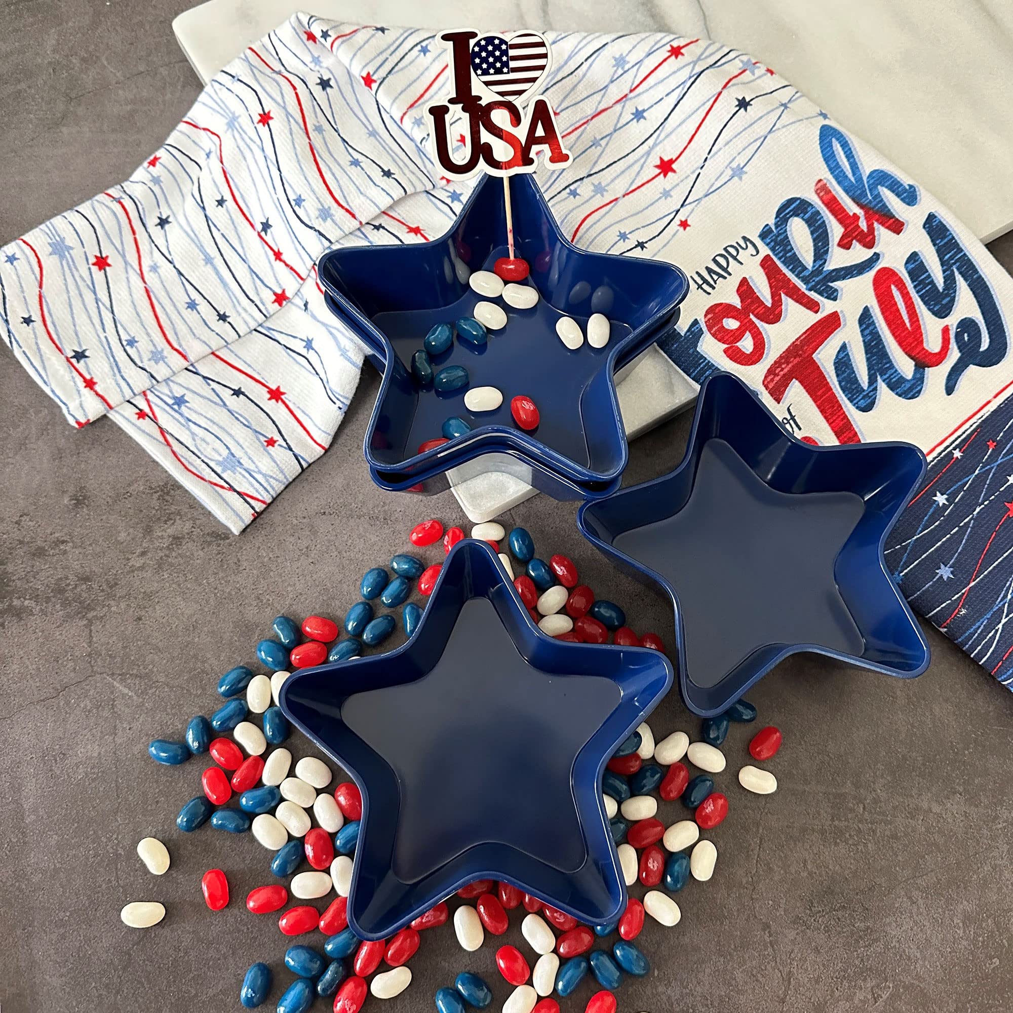 Supreme Housewares 4-Piece Patriotic Star Shaped Bowl Melamine Small Serving Bowl for Dessert, Snack, Ice Cream, Nuts or fruit, 5.5 Inch Dessert Bowl Set (Blue)