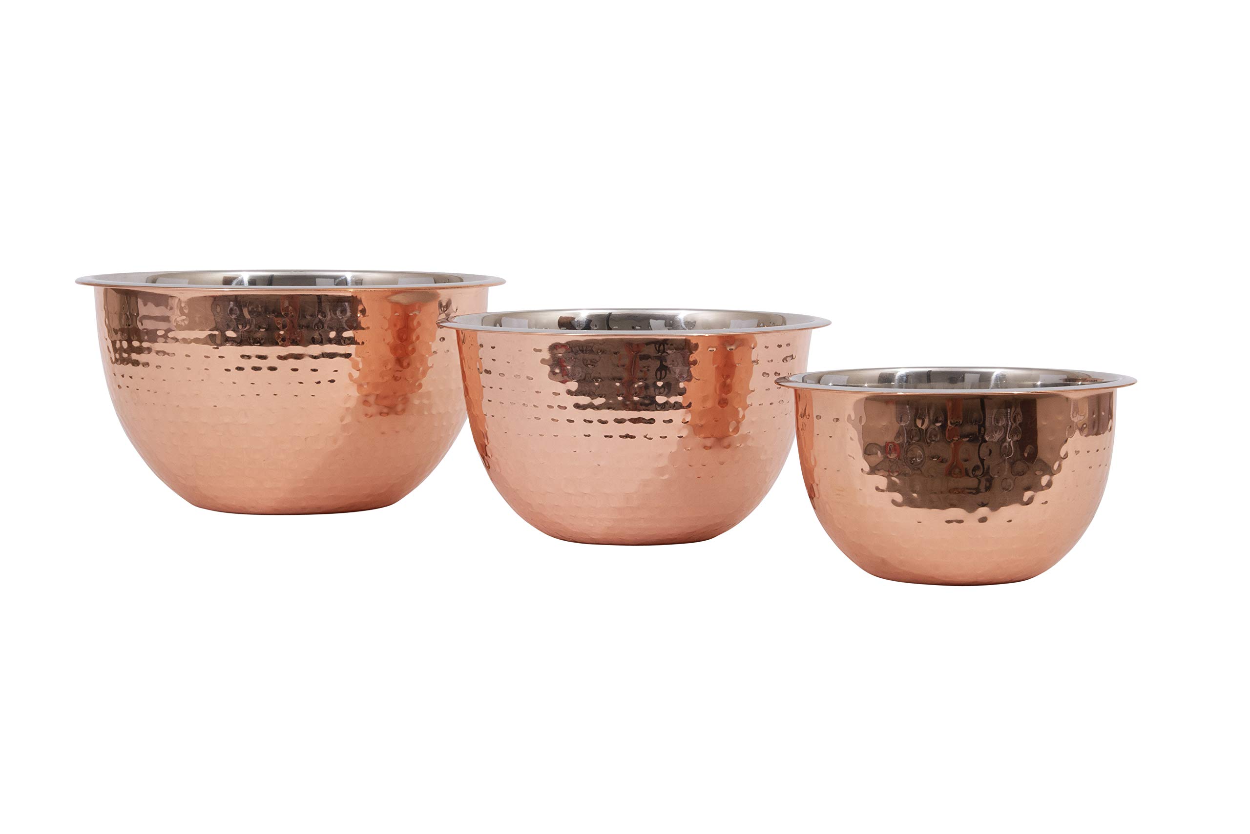 Creative Co-Op Hammered Stainless Steel Bowls in Copper Finish (Set of 3 Sizes)