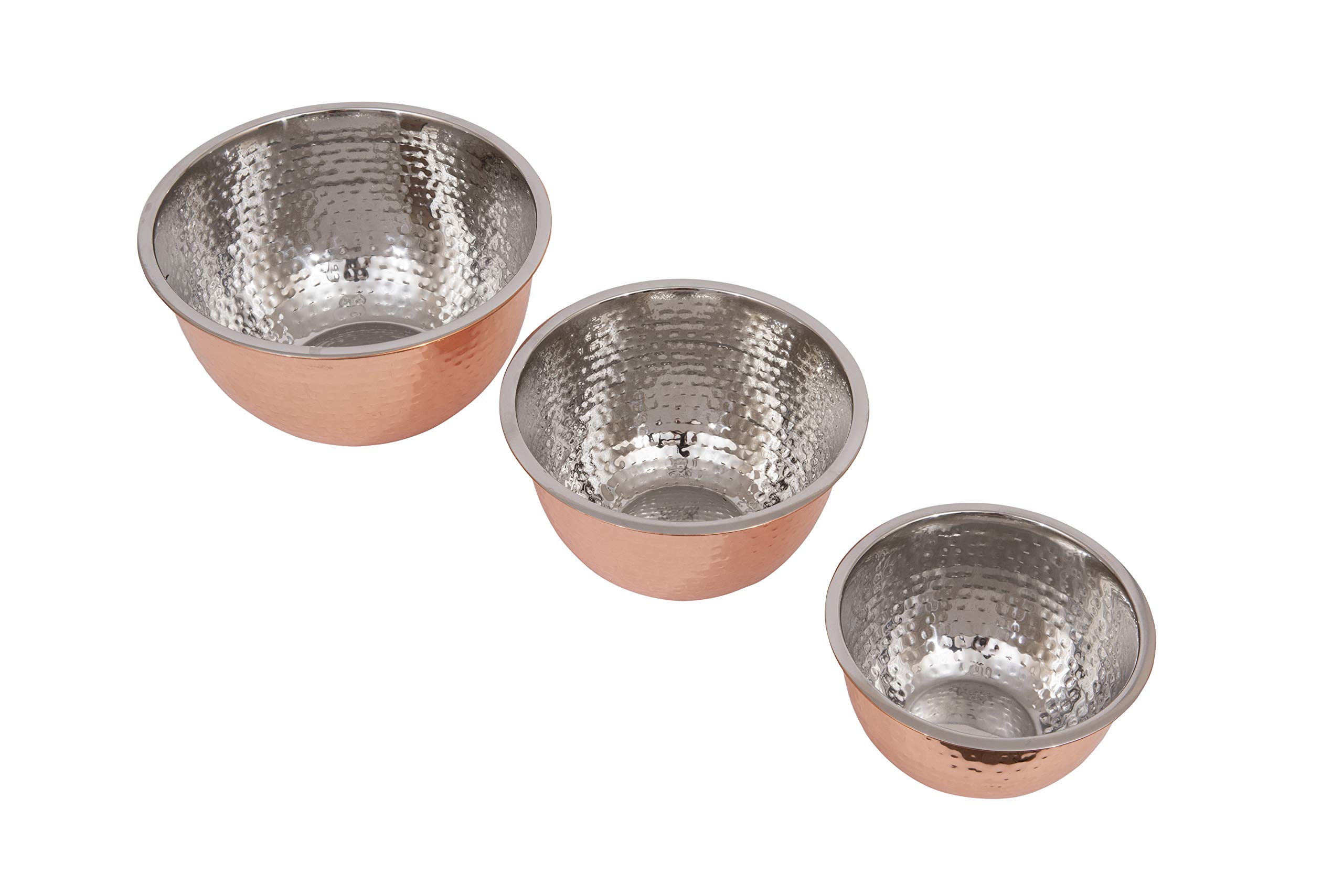 Creative Co-Op Hammered Stainless Steel Bowls in Copper Finish (Set of 3 Sizes)