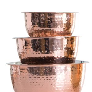 Creative Co-Op Hammered Stainless Steel Bowls in Copper Finish (Set of 3 Sizes)