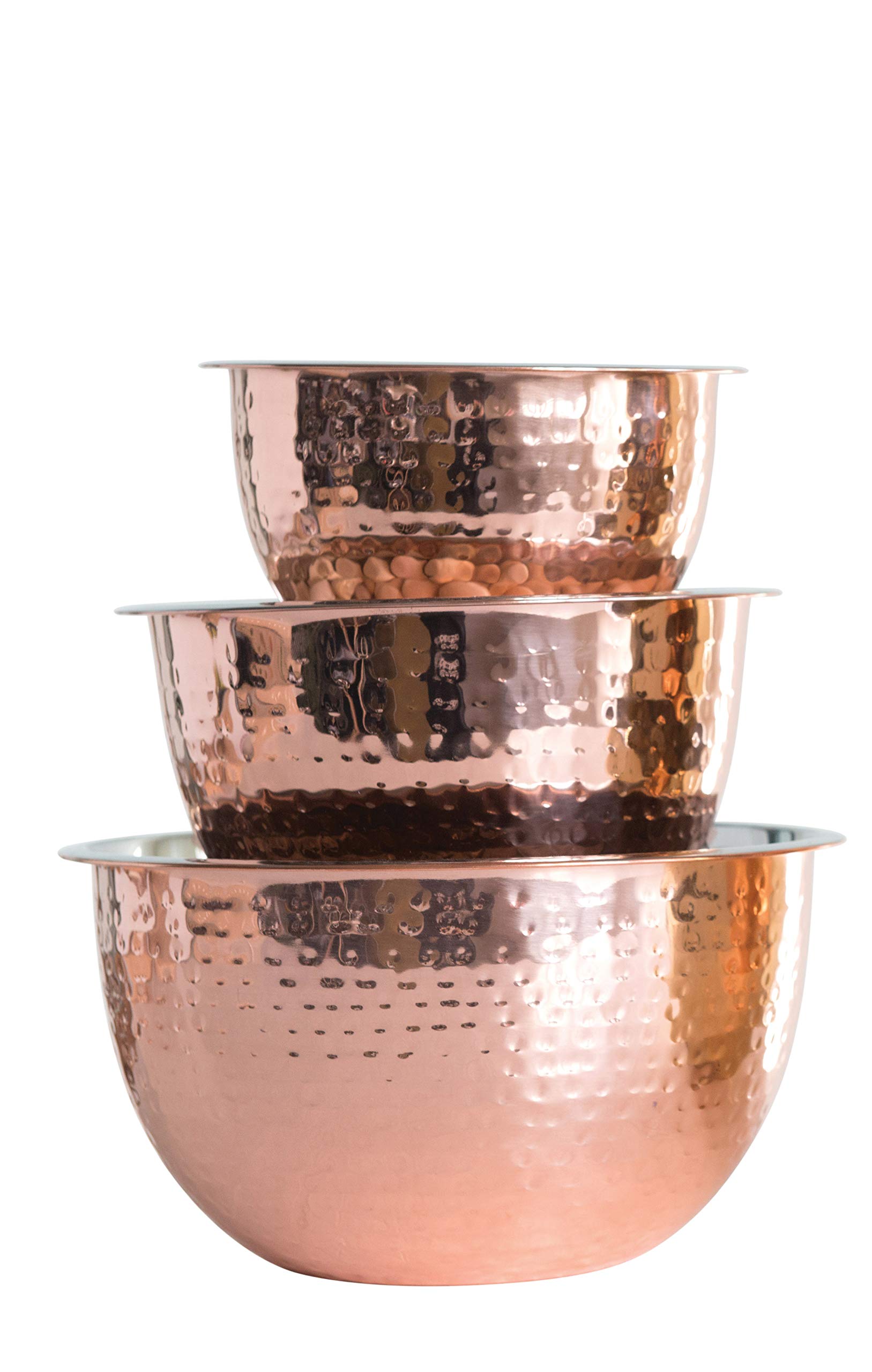 Creative Co-Op Hammered Stainless Steel Bowls in Copper Finish (Set of 3 Sizes)