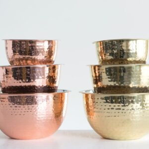 Creative Co-Op Hammered Stainless Steel Bowls in Copper Finish (Set of 3 Sizes)