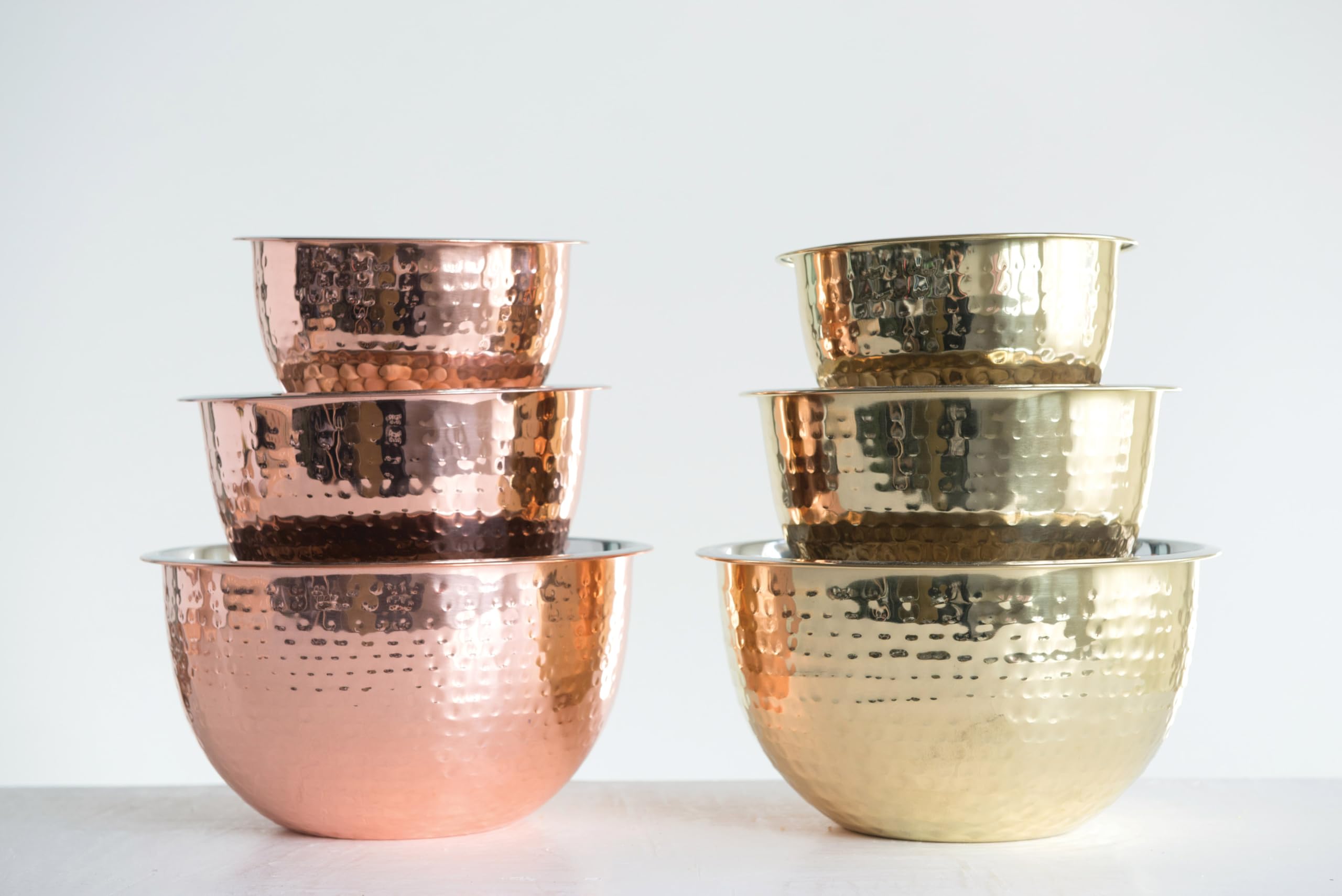 Creative Co-Op Hammered Stainless Steel Bowls in Copper Finish (Set of 3 Sizes)