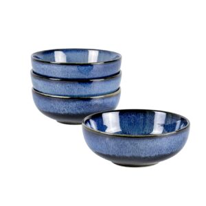 UNICASA Ceramic Cereal Bowls Set, 18 OZ Salads Bowls Set of 4, Dessert Serving Bowl for Soup, Reactive Glaze Ramen Bowls, Microwave Oven and Dishwasher Safe, Blue