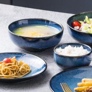 UNICASA Ceramic Cereal Bowls Set, 18 OZ Salads Bowls Set of 4, Dessert Serving Bowl for Soup, Reactive Glaze Ramen Bowls, Microwave Oven and Dishwasher Safe, Blue