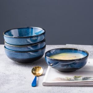 UNICASA Ceramic Cereal Bowls Set, 18 OZ Salads Bowls Set of 4, Dessert Serving Bowl for Soup, Reactive Glaze Ramen Bowls, Microwave Oven and Dishwasher Safe, Blue