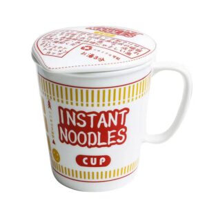 fyueropa ceramic large noodle bowl 20 oz soup bowl with lid (red)