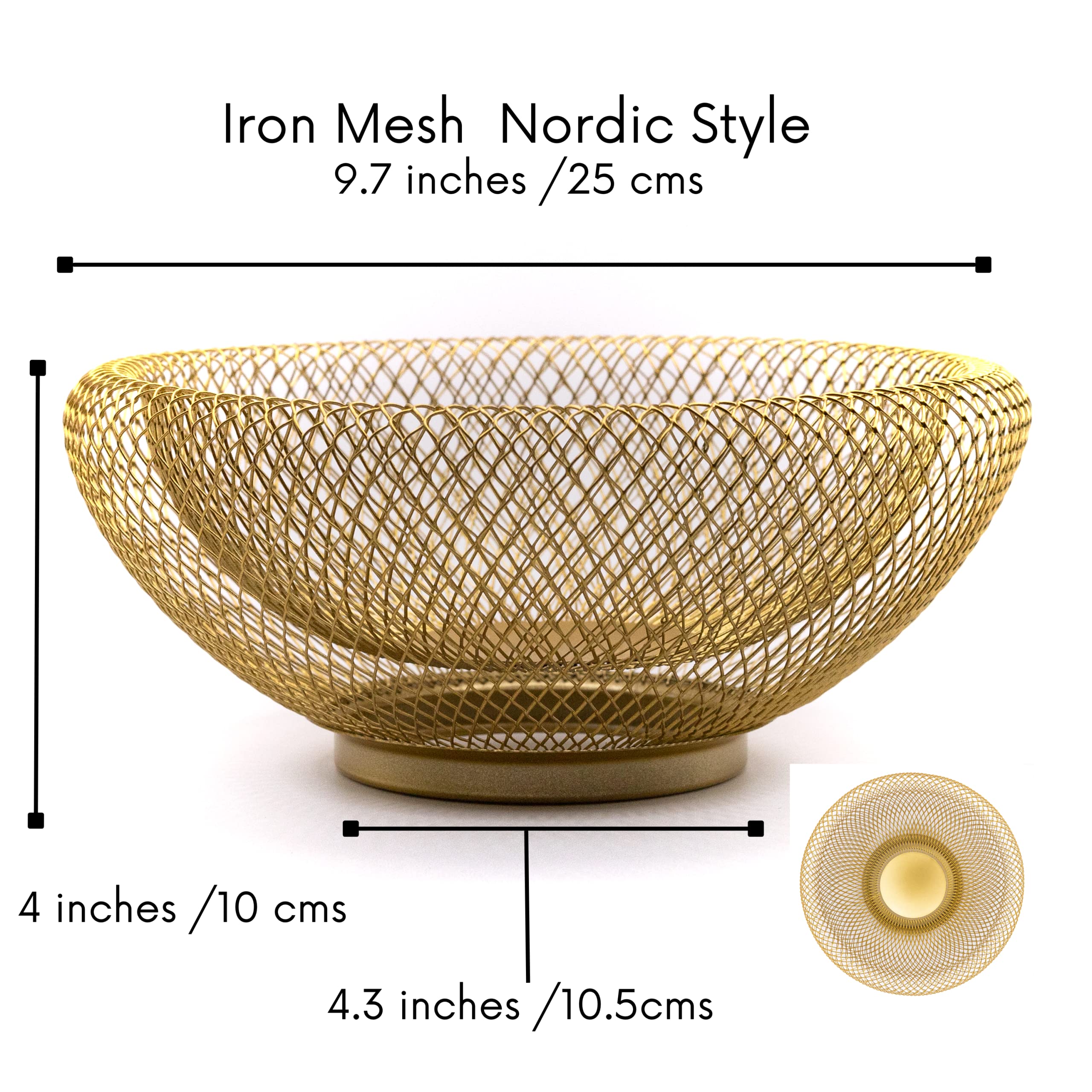 Metal Fruit Bowl Nordic Style Black or Gold Color , Made with Iron Mesh, Modern Centerpiece to Kitchen Decor and Dining Table, Medium