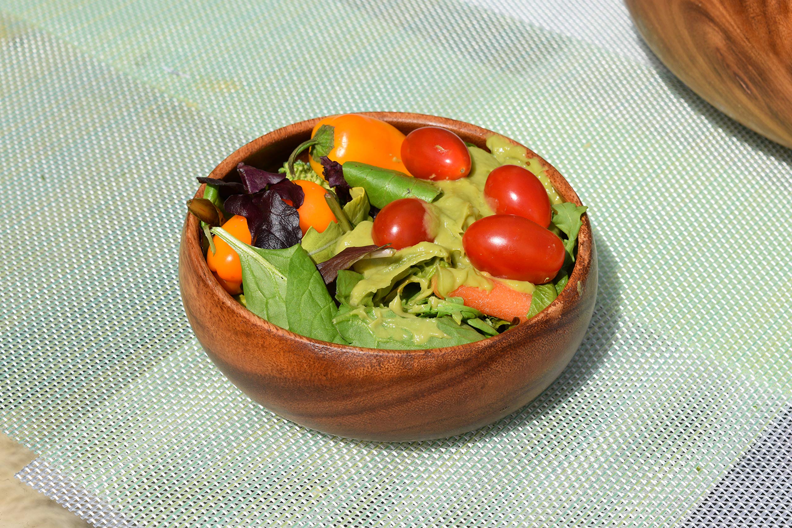 PACIFIC MERCHANTS Acaciaware Round Calabash Salad Bowls, 6-Inch by 2-inch Set of 4, Nut Bowl, Soup Bowl, Hand Turned From One Piece Of Wood, Eco-Friendly, Sustainably Harvested