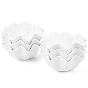 Foraineam 6 Pack Porcelain Dessert Bowls Baking Ramekins, 13 Ounce Flower Shaped Serving Bowls for Dipping Sauces, Souffle, Creme Brulee, Ice Cream, Dessert