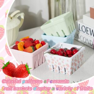 Didaey 6 Pcs Ceramic Berry Basket 3.94 x 2.76 Inch Farmhouse Fruit Bowl with Holes Cute Small Strawberry Decor Kawaii Berry Bowl Kitchen Harvest Berry Colander Stoneware for Veggie Berries Fruits