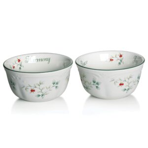 pfaltzgraff winterberry round sentiment dessert bowls, set of 2, white