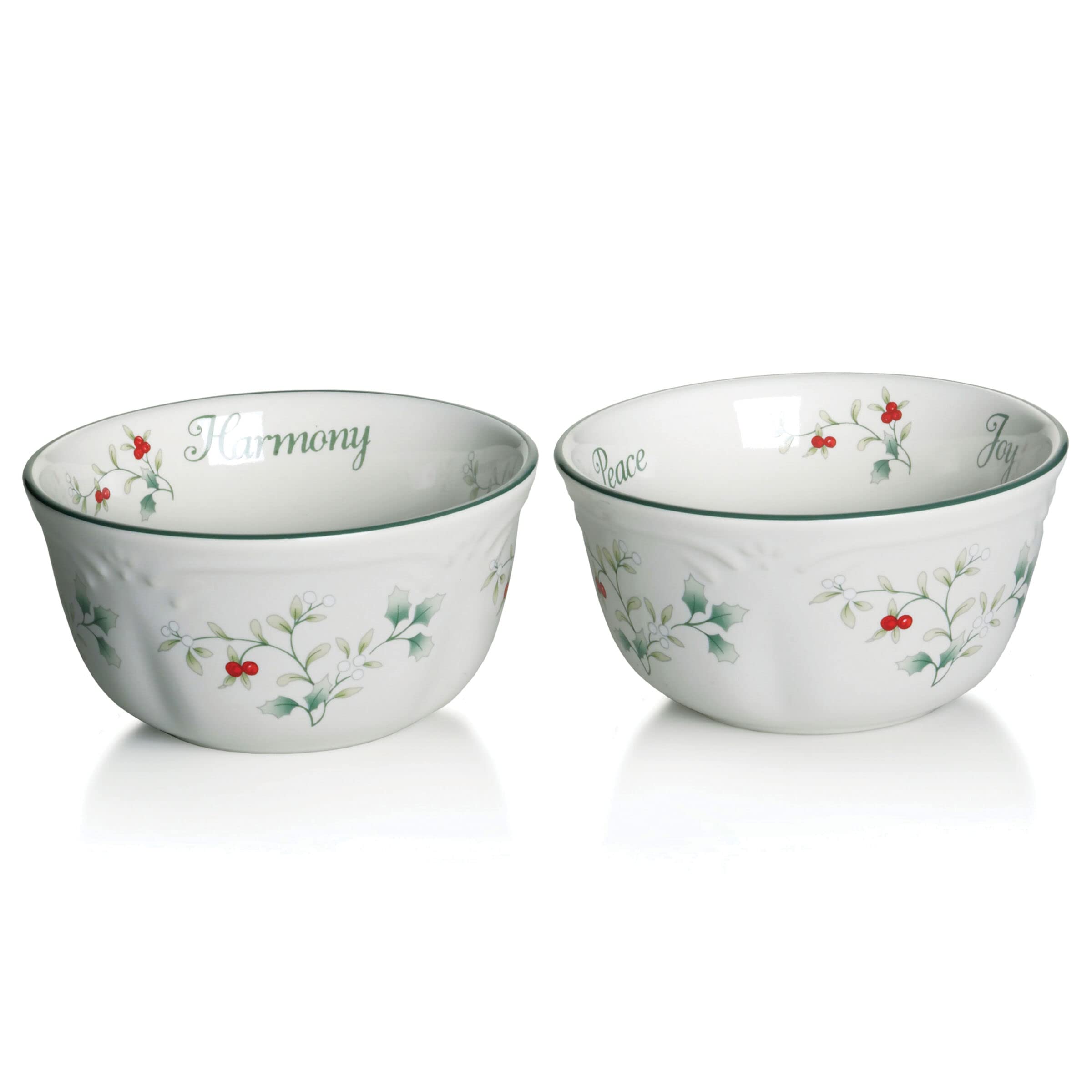 Pfaltzgraff Winterberry Round Sentiment Dessert Bowls, Set of 2, White