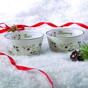 Pfaltzgraff Winterberry Round Sentiment Dessert Bowls, Set of 2, White