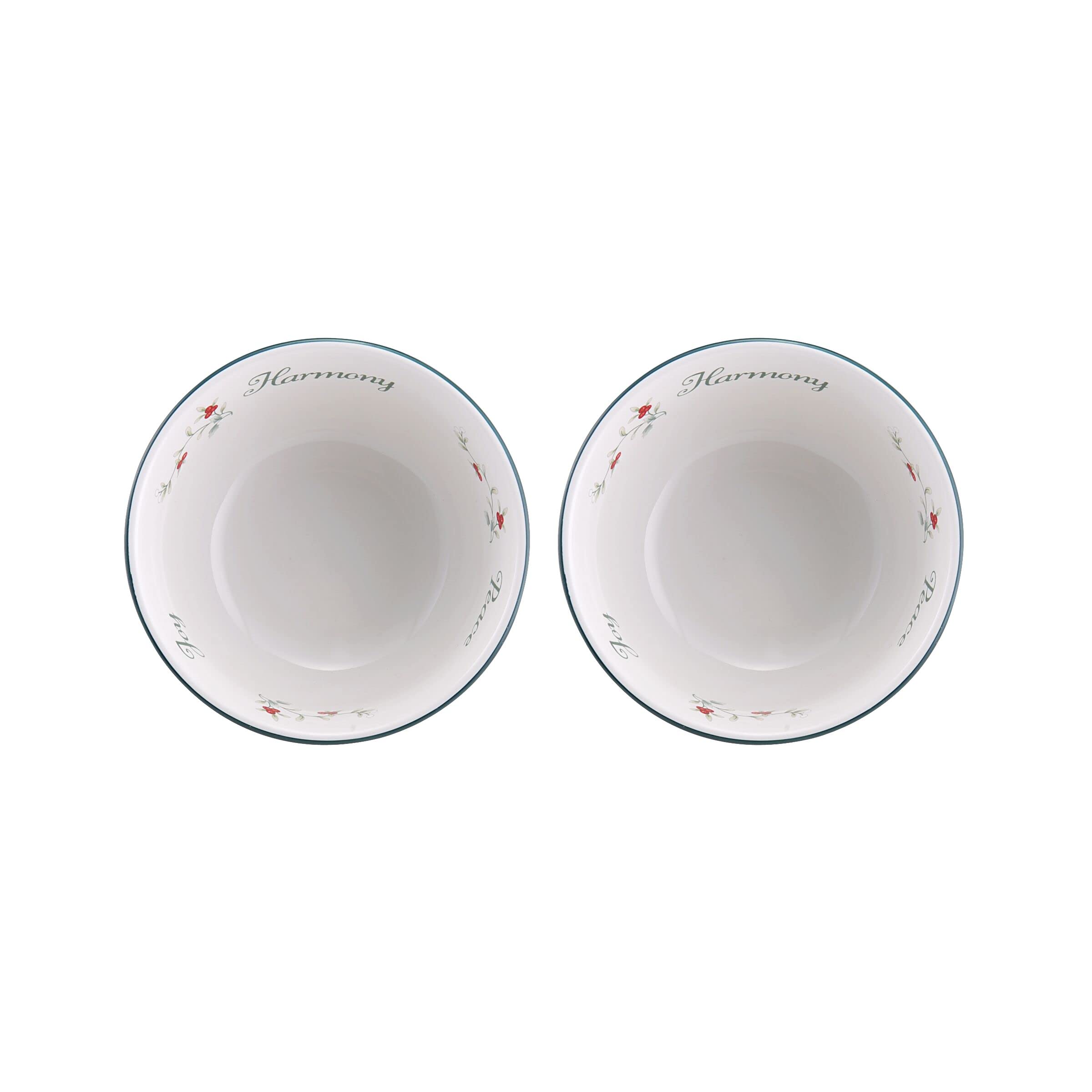 Pfaltzgraff Winterberry Round Sentiment Dessert Bowls, Set of 2, White