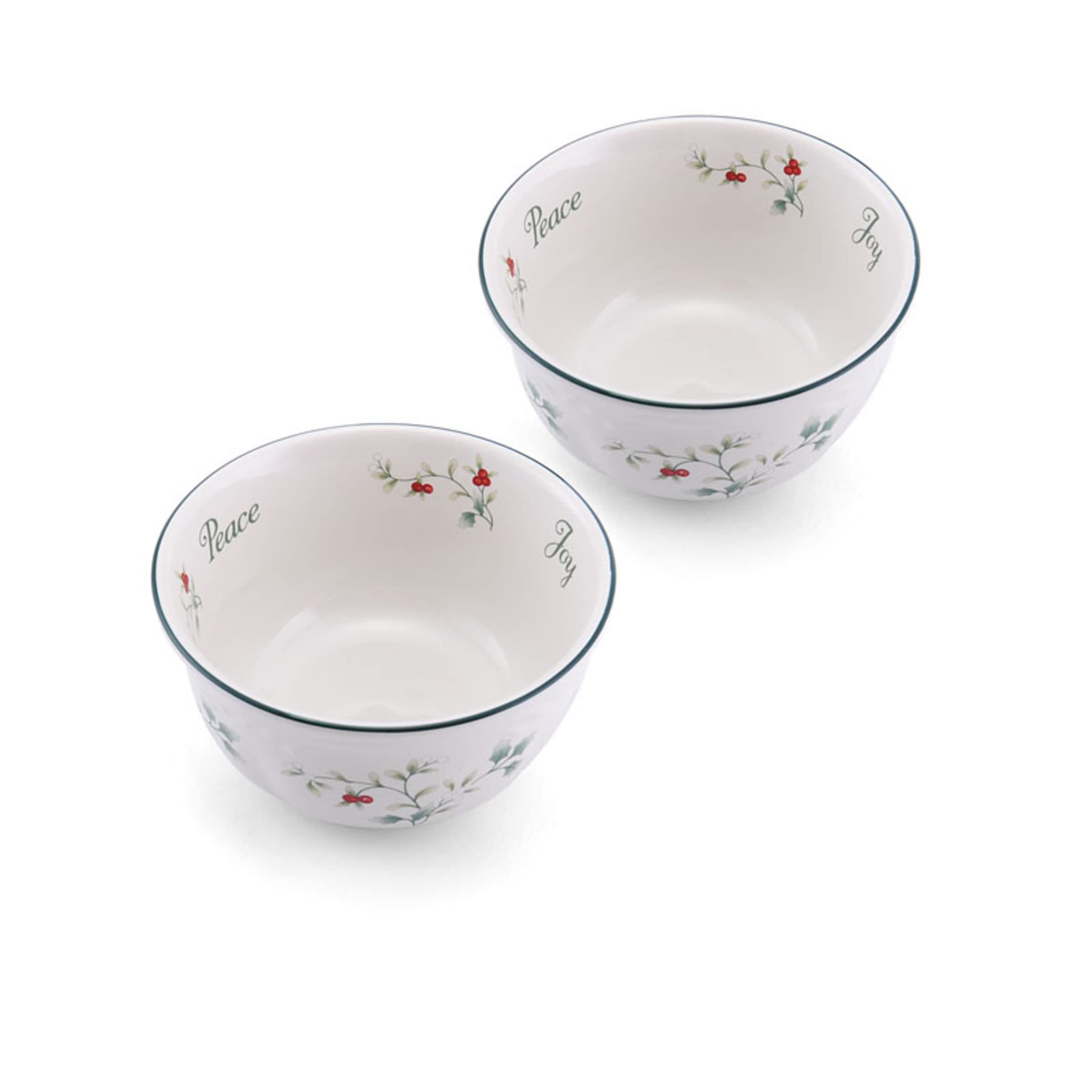 Pfaltzgraff Winterberry Round Sentiment Dessert Bowls, Set of 2, White