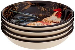 certified international gilded rooster set/4 soup/pasta bowl 9.25" x 2", assorted designs,one size, multicolored