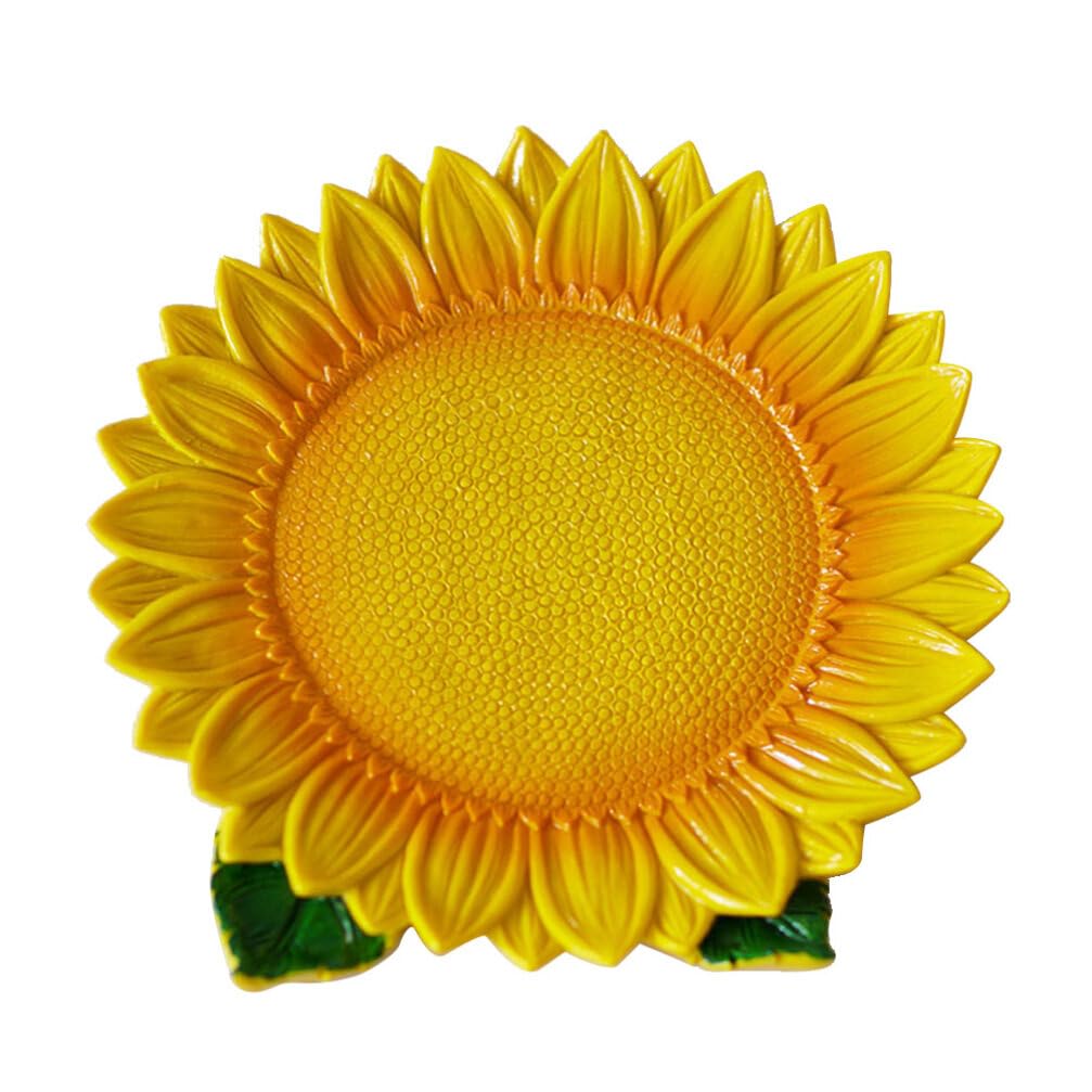 Cabilock Resin Dried Fruit Plate Simulation Plants Nut Dish Decorative Jewelry Tray Candies Snack Serving Plates for Home Party (Yellow Sunflower)