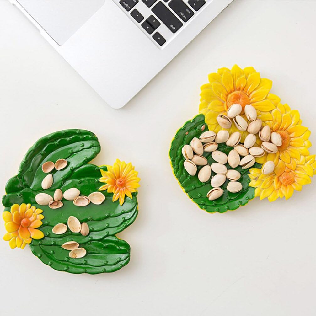 Cabilock Resin Dried Fruit Plate Simulation Plants Nut Dish Decorative Jewelry Tray Candies Snack Serving Plates for Home Party (Yellow Sunflower)