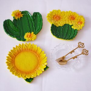 Cabilock Resin Dried Fruit Plate Simulation Plants Nut Dish Decorative Jewelry Tray Candies Snack Serving Plates for Home Party (Yellow Sunflower)