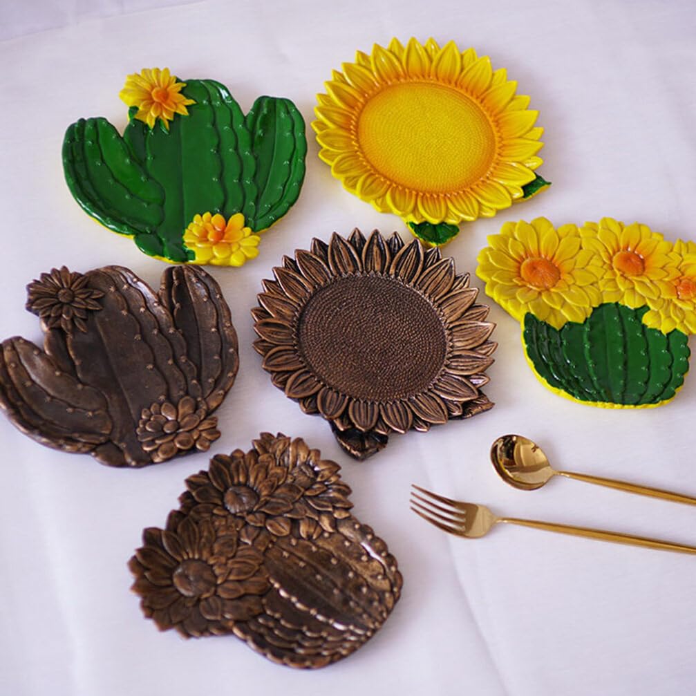 Cabilock Resin Dried Fruit Plate Simulation Plants Nut Dish Decorative Jewelry Tray Candies Snack Serving Plates for Home Party (Yellow Sunflower)