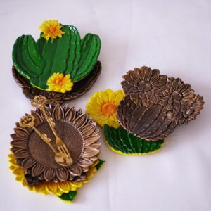 Cabilock Resin Dried Fruit Plate Simulation Plants Nut Dish Decorative Jewelry Tray Candies Snack Serving Plates for Home Party (Yellow Sunflower)