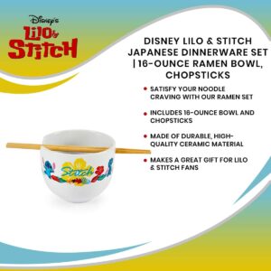 Robe Factory LLC Disney Lilo & Stitch Japanese Dinnerware Set | 16-Ounce Ramen Bowl, Chopsticks