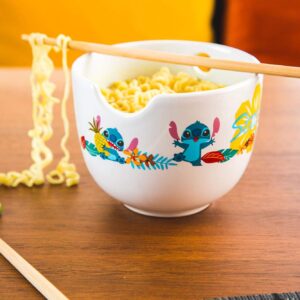 Robe Factory LLC Disney Lilo & Stitch Japanese Dinnerware Set | 16-Ounce Ramen Bowl, Chopsticks