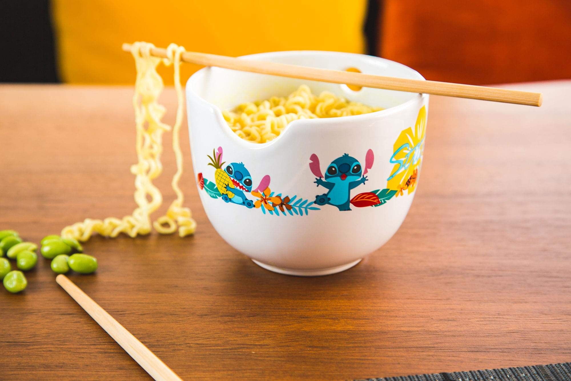 Robe Factory LLC Disney Lilo & Stitch Japanese Dinnerware Set | 16-Ounce Ramen Bowl, Chopsticks