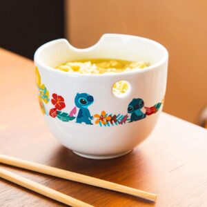 Robe Factory LLC Disney Lilo & Stitch Japanese Dinnerware Set | 16-Ounce Ramen Bowl, Chopsticks