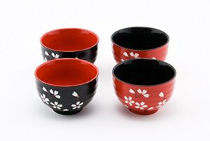 hinomaru collection japanese traditional ceramic rice bowl set of 4 red and black cherry blossom sakura decorative gift pack multi purpose attractive design
