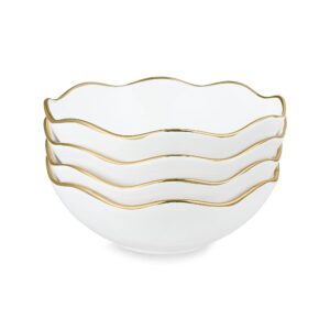 fanquare 16oz vintage white pasta bowls set of 4, porcelain salad bowls, 7" kitchen serving bowls, cereal bowls with gold trim