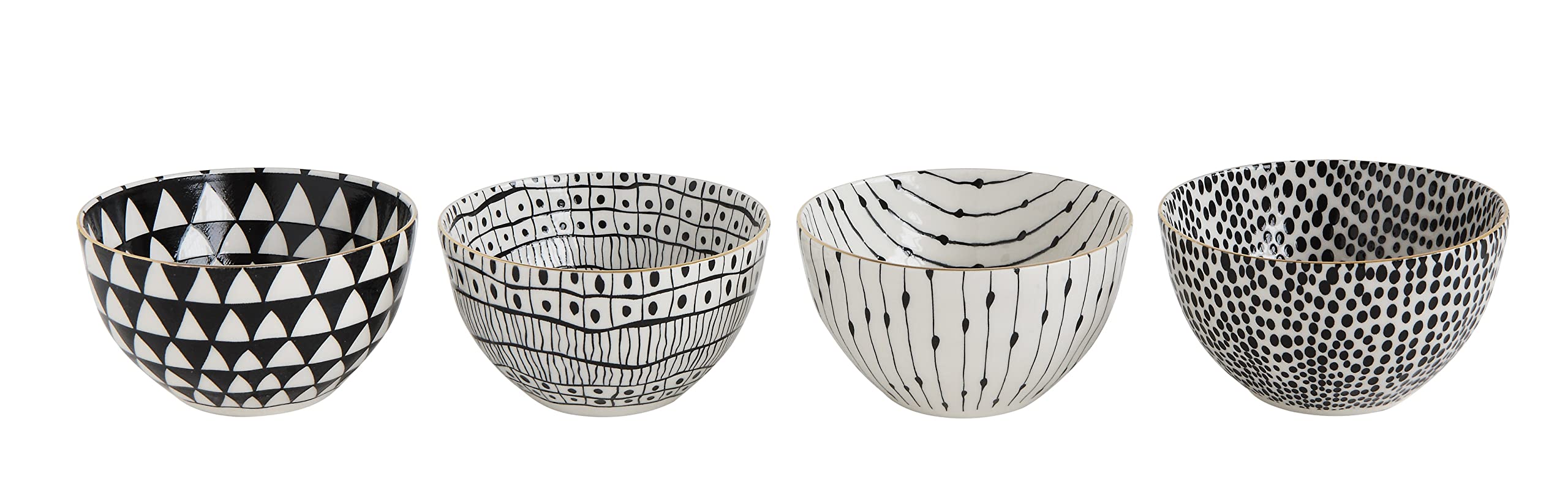 Creative Co-Op White & Black Varying (Set of 4 Designs) Bowls, L x W x H, Multicolor