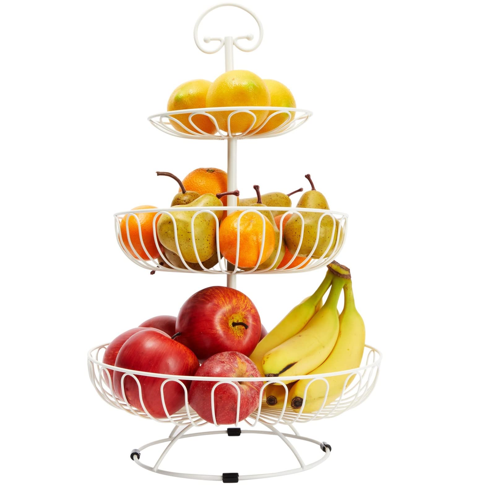 Juvale Large White Fruit Basket for Kitchen Counter, Metal 3 Tiered Fruit Stand for Countertop, Fresh Produce, Fruits and Vegetables, Organization, Storage Rack (18 In)