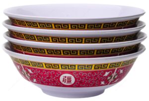 melamine oriental pho noodle soup bowl, 52 ounce, longevity design, set of 4