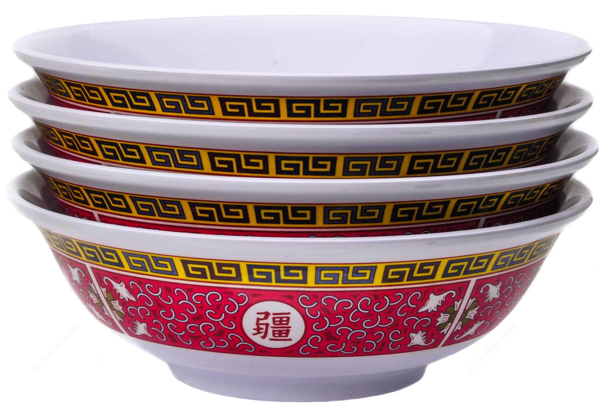 Melamine Oriental Pho Noodle Soup Bowl, 52 Ounce, Longevity Design, Set of 4