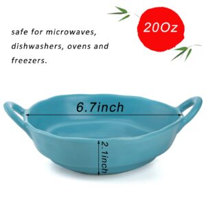 SOUJOY Set of 6 Ceramic Soup Bowl, 20oz Individual Salad Bowls with Handles, Irregular Shape Colorful Cereal Bowl for Soup, Pasta, Ice Cream, Fruits, Dessert, Appetizer, Rice, Matte Glazed