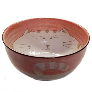 JapanBargain 2484, Japanese Porcelain Soup Bowl for Dinner Lunch Rice Poke Donburi Udon Ramen Noodle Pasta Cereal Maneki Neko Smiling Lucky Cat Pattern for Cat Lovers Made in Japan, 6.25-inch, Pink