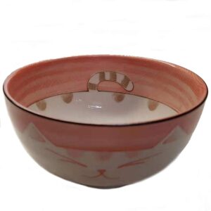 JapanBargain 2484, Japanese Porcelain Soup Bowl for Dinner Lunch Rice Poke Donburi Udon Ramen Noodle Pasta Cereal Maneki Neko Smiling Lucky Cat Pattern for Cat Lovers Made in Japan, 6.25-inch, Pink