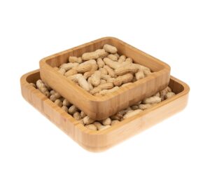 plutreas bamboo pistachio snack bowl nut bowl with shell storage, double dish pistachio pedestal for nuts, peanut