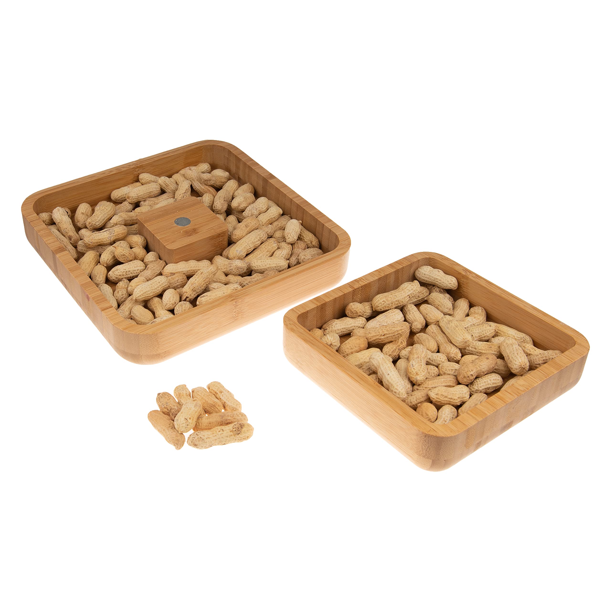 Plutreas Bamboo Pistachio Snack Bowl Nut Bowl with Shell Storage, Double Dish Pistachio Pedestal for Nuts, Peanut