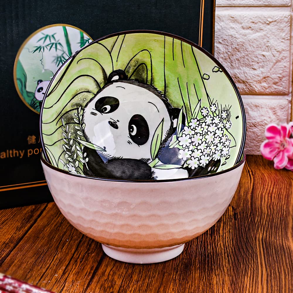 Ceramic Rice Bowls set, Lovely Panda Bowl Serving Soup Rice, As a Good Gift (2)